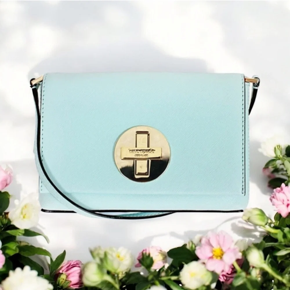 Kate Spade Light Blue Crossbody Bag with Gold Accents